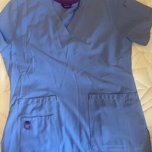 Blue Scrub Top with Pockets